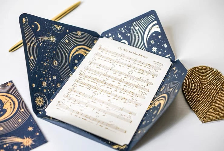 Blue and Gold Moon Phase Love Greeting Card